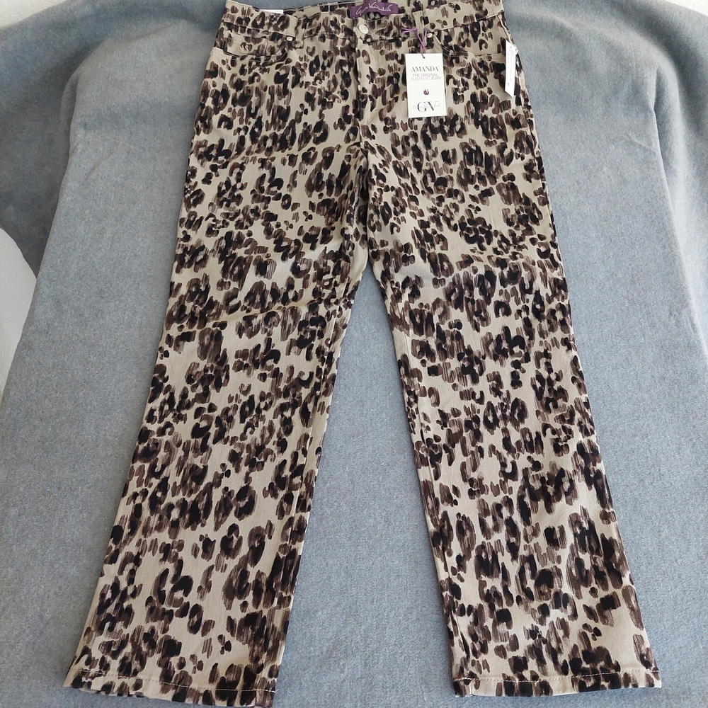 NWT Gloria Vanderbilt Amanda High Rise Jeans 14P Hazelnut Leopard